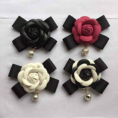 Broche de la flor de la camelia 2.4" bolso de cuero del arco floral PIN para mujeres se visten de la bufanda Broche de joyería accesorios de regalo blanco 1 PCS