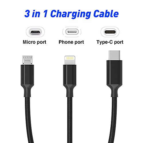 Cable Cargador Multifunción, Cable USB Múltiple 3 en 1 Trenzado De Nailon MTAKYI 3M Con Conector iP Micro USB Tipo C, Compatible Con iPhone12 11 XS 8 7 Plus Android Galaxy S9 S8 S7, Huawei, Xiaomi, LG