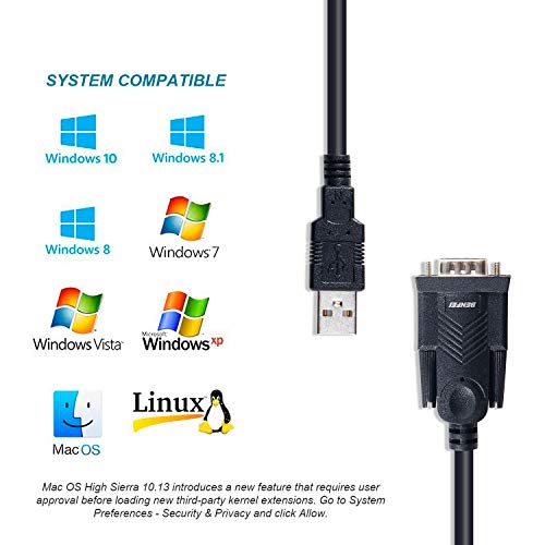 Cable USB a serie, BENFEI 1,8m USB a RS-232 macho (9 pines) DB9 cable serie, Chipset prolífico, Windows 10/8.1/8/7, Mac OS X 10.6 y Superior