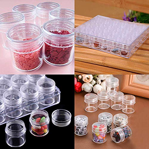 Caja de Bordado de Diamantes 30 piezas Plástico Transparente Frascos de Almacenamiento Contenedores con Tapas de Rosca para Cuentas Brillo Maquillajecosmeticos y Crema