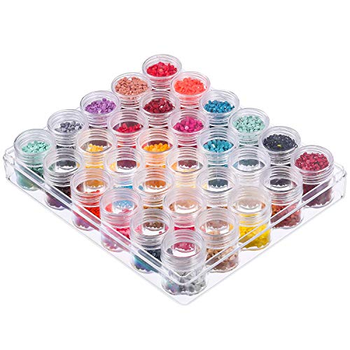 Caja de Bordado de Diamantes 30 piezas Plástico Transparente Frascos de Almacenamiento Contenedores con Tapas de Rosca para Cuentas Brillo Maquillajecosmeticos y Crema