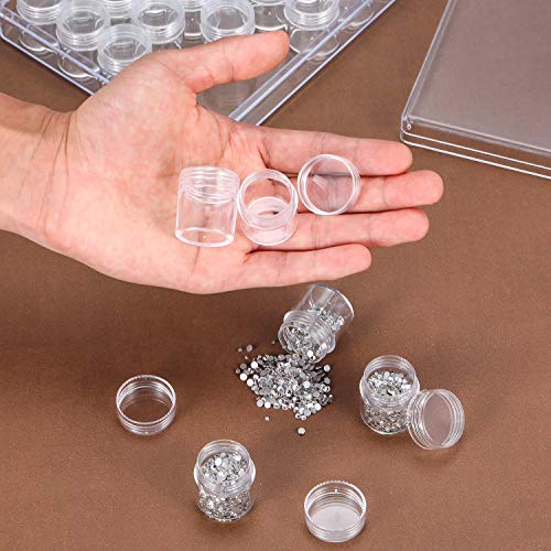 Caja de Bordado de Diamantes 30 piezas Plástico Transparente Frascos de Almacenamiento Contenedores con Tapas de Rosca para Cuentas Brillo Maquillajecosmeticos y Crema