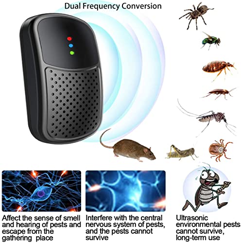 Cakuni Repelente Ultrasonico de Plagas, Ahuyentador de Ratones Electrico, Conversión de Doble Frecuencia, Gran Potencia 15 W, para Insectos, Ratón, Hormiga, Mosquito, Araña, Roedor, Cucaracha