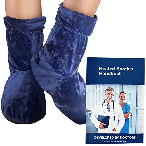 Calentadores térmicos para pies y calcetines térmicos/calentadores de pies para artritis – manual para microondas y doctor escrito – (aroma a lavanda y tamaño universal). 1 par (azul)