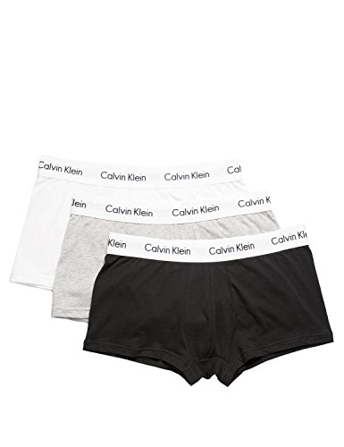 Calvin Klein 3 Pack Low Rise Trunks-Cotton Stretch Bóxers, Multicolor (Black/White/Grey Heather), L (Pack de 3) para Hombre