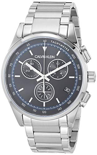 Calvin Klein Completion - Pulsera de acero inoxidable Chrono para hombre con esfera negra (modelo: KAM27141)