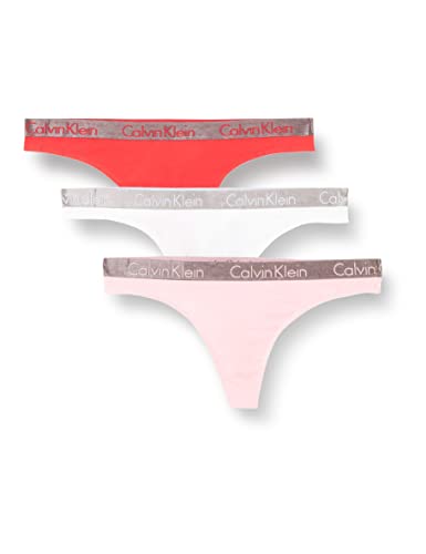 Calvin Klein Thong 3Pk Bragas, Strawberry Field/White/Aloha Pink, M para Mujer