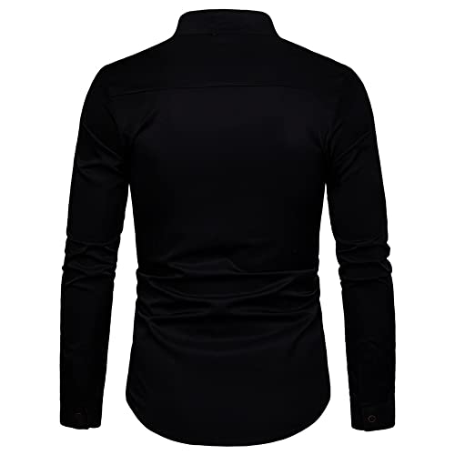 Camisa De Hombre Slim Fit Cuello Kent Bolsillo En El Pecho Casual De Negocios Camisa De Manga Larga para Hombre Camisa Básica Ajuste Regular Cómoda Camisa Henry para Hombre E-Black M