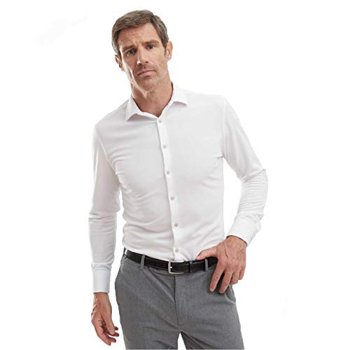 Camisa Hombre Manga Larga de Vestir Regular fit (Blanco, S)