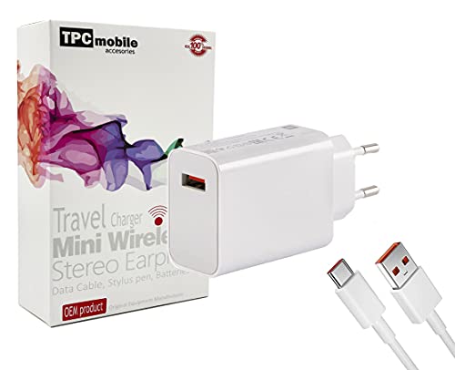 Cargador de Red Carga Rápida Turbo Charge (33W) + Cable USB-C para Xiaomi Redmi Note 9 Pro, Note 10, Note 10 Pro, Mi 10T, Mi 10S, Mi 11 Lite, Poco X3, Poco M2