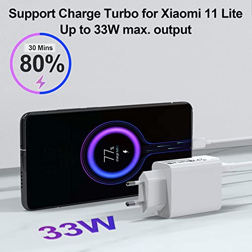 Cargador Rápido 33W con Cable USB C 1m, ACOCOBUY Cargador Turbo para Xiaomi Mi 11 Lite 5G / Mi 10T Pro/Mi 10T/Mi 10T Lite/Redmi Note 10 Pro/Note 10s/Poco X3 Pro/Poco F3/Poco X3 NFC/Poco X3/Mi Pad 5