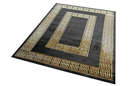 CARPETIA Alfombra Sala de Estar con Borde patrón de meandro Oro Negro Größe 80x150 cm