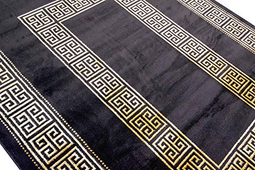 CARPETIA Alfombra Sala de Estar con Borde patrón de meandro Oro Negro Größe 80x150 cm