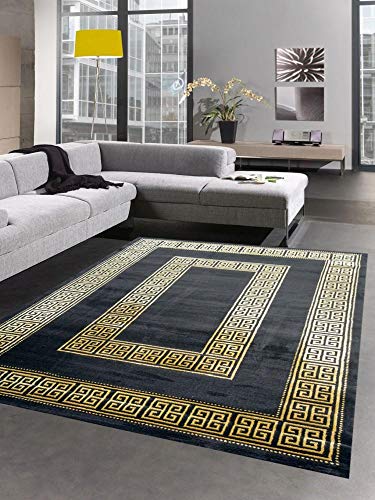 CARPETIA Alfombra Sala de Estar con Borde patrón de meandro Oro Negro Größe 80x150 cm