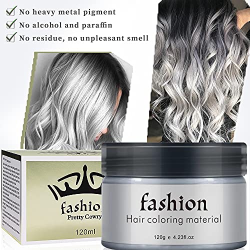 Cera Color Pelo Tinte de Cabello Temporal Tinte Barba Hombre, Desechable Mate Tinte Pelo Gris para Hombres Mujeres Party Cosplay Halloween,Gris