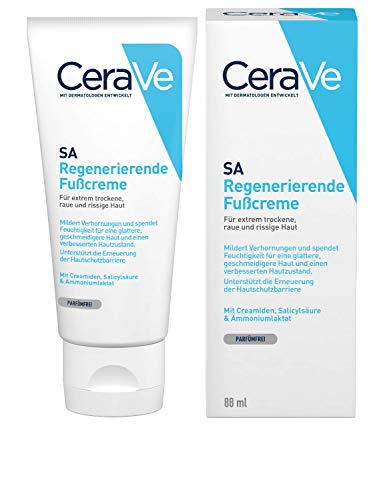 CeraVe Crema regeneradora para pies para pieles extremadamente secas, ásperas y agrietadas, reduce las callosidades, con 3 ceramidas esenciales y hialuron 88 ml