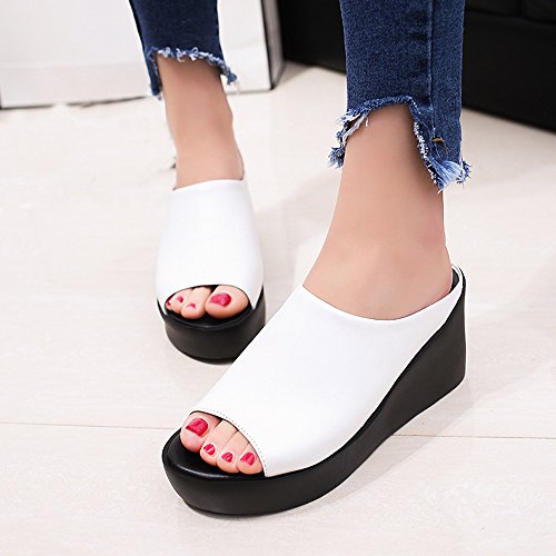 Chanclas de Mujer, K-Youth Moda Sandalias Mujer Verano 2018 Tacon Alto 7 cm Zapatos Mujer Verano Baratos Sandalias Romanas Mujer Pescado Boca Plataforma Sandalias de Playa para Mujer (39, Blanco)