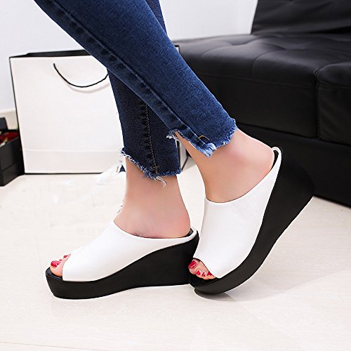 Chanclas de Mujer, K-Youth Moda Sandalias Mujer Verano 2018 Tacon Alto 7 cm Zapatos Mujer Verano Baratos Sandalias Romanas Mujer Pescado Boca Plataforma Sandalias de Playa para Mujer (39, Blanco)