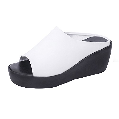 Chanclas de Mujer, K-Youth Moda Sandalias Mujer Verano 2018 Tacon Alto 7 cm Zapatos Mujer Verano Baratos Sandalias Romanas Mujer Pescado Boca Plataforma Sandalias de Playa para Mujer (39, Blanco)