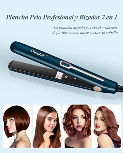 CkeyiN Plancha de Pelo Profesional, Mini Planchas del Pelo y Rizador 2 en 1,Ceramic Crimper con Revestimiento de Cerámica Alisadora y Rizadora Adecuada para todo tipo de cabello,Azul