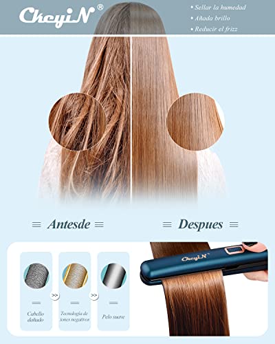 CkeyiN Plancha de Pelo Profesional, Mini Planchas del Pelo y Rizador 2 en 1,Ceramic Crimper con Revestimiento de Cerámica Alisadora y Rizadora Adecuada para todo tipo de cabello,Azul