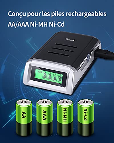 CkeyiN Universal Cargador ，Universal Cargador Rápido ，con 4 Ranura Independiente ，para Pila Recargable AA, AAA,Ni-MH,Ni-Cd Clase de eficiencia energética A++ /Negro