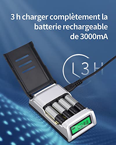 CkeyiN Universal Cargador ，Universal Cargador Rápido ，con 4 Ranura Independiente ，para Pila Recargable AA, AAA,Ni-MH,Ni-Cd Clase de eficiencia energética A++ /Negro