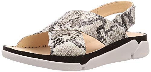 Clarks Tri Alexia Sandalias de Talón Abierto Mujer, Beige (Grey Snake Grey Snake), 39 EU