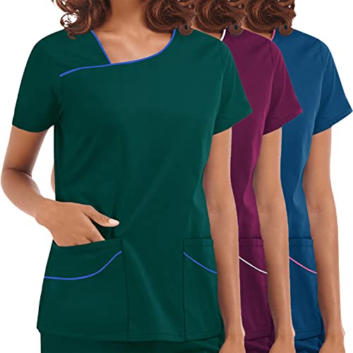 Clenp RUBLE TOP, Color Sólido Enfermeras Mujeres de manga corta Uniformes de trabajo con 2 bolsillos grandes Hospital de verano Tops para mujeres, ideales para enfermeras, atención a domicilio y tr