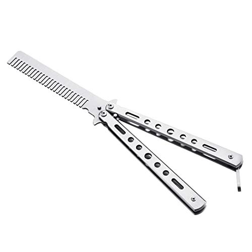 Clyhon - Peine de práctica cuchillo de mariposa peine de entrenamiento para principiantes peine plegable de metal herramienta de entrenamiento dispositivo de entrenamiento peine de mariposa (plata)