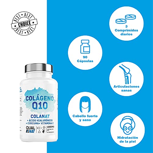 Colágeno con Magnesio| Colágeno Marino con Ácido Hialurónico y Q10| Vitamina C + Cúrcuma + Vitamina D3 + Calcio + Hárpago + Peptan| Articulaciones Fuertes y Sanas | 90 Comp - Qualnat