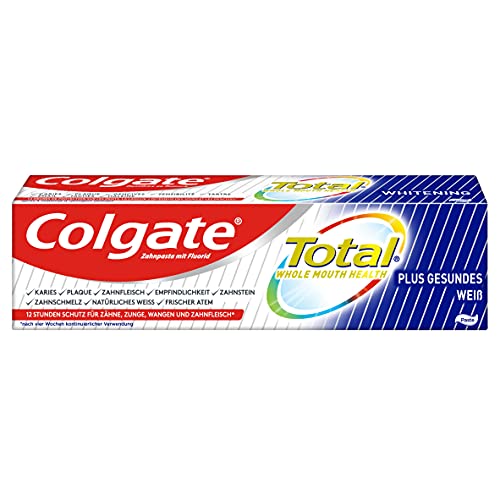 Colgate Pasta de dientes Total Plus sana, color blanco, 12 x 75 ml, protección superior para dientes, lenguas, mejillas y encías