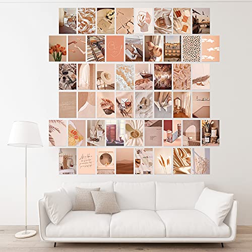 Collage Pared Estética, 50 Pzs Kit de Carteles de Collage Decoracion de Habitacion, Imágenes Estéticas Beige Colección de Fotos, 10 x15mm Impresiones de Arte de Pared para Dormitorio, Sala y Comedor