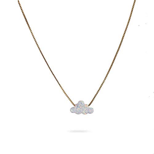 Collar de ópalo blanco con colgante de nube - Collar de nube relleno de oro de 14k - Gargantilla para mujer, extensión de 14"+2"