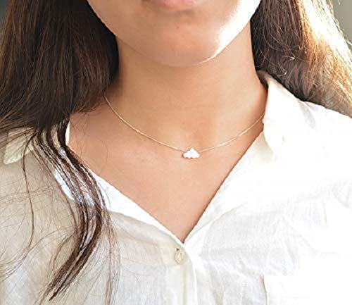 Collar de ópalo blanco con colgante de nube - Collar de nube relleno de oro de 14k - Gargantilla para mujer, extensión de 14"+2"