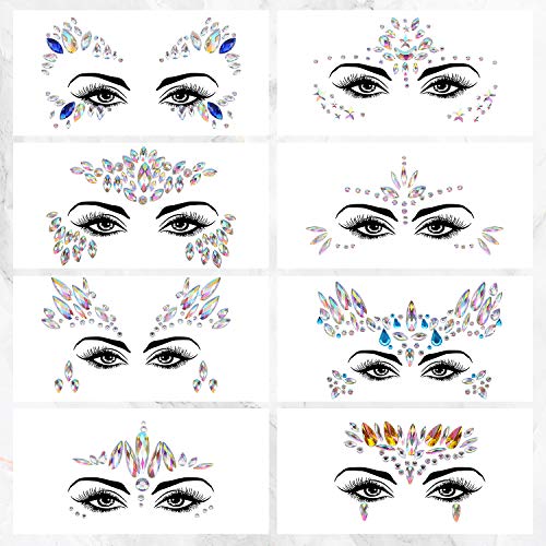 Colmanda Face Gems Stickers, 8 Piezas Face Jewels Pegatinas de Piedras Preciosas Pegatinas Cara Joyas Cara Gems Pegatinas Festival para Ojos Cara Decoración (B)