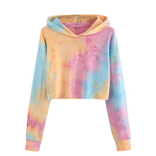 Color Tie Dye Sudaderas Tumblr Cortas con Capucha para Mujer Chica Adolescente Niña