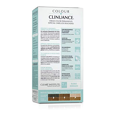 Colour Clinuance. Tinte Capilar Cabellos Delicados. 7.3 Rubio Dorado, Coloración Permanente Sin Amoniaco, Más Brillo, Color Intenso, 100% Cobertura, Testado Dermatologicamente, Pack de 3