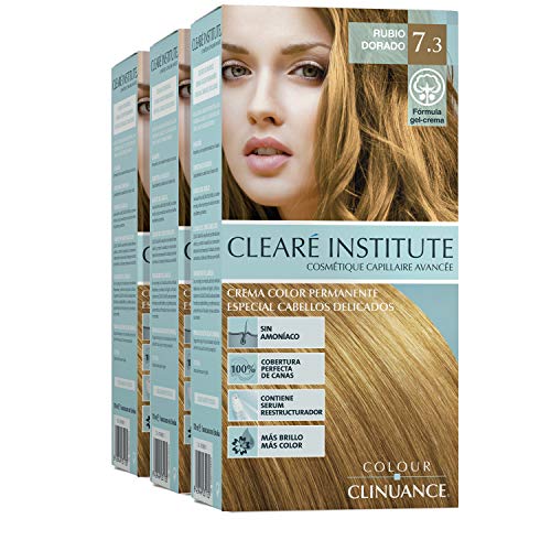 Colour Clinuance. Tinte Capilar Cabellos Delicados. 7.3 Rubio Dorado, Coloración Permanente Sin Amoniaco, Más Brillo, Color Intenso, 100% Cobertura, Testado Dermatologicamente, Pack de 3