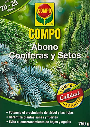 Compo 750 g Abono setos de larga, tipo de coníferas y plantas de hoja perenne, 6 meses de duración, Negro