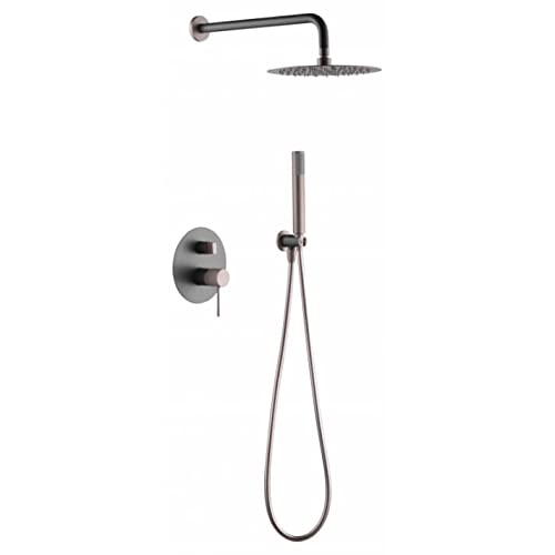 Conjunto de ducha empotrada pared de laton gris mate y champagne rociador redondo Line Imex GPD038/GC