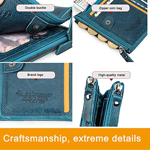 Contacts Cartera doble Bifold doble del monedero del bolsillo de la moneda de la cremallera del cuero genuino de los hombres (Blue)