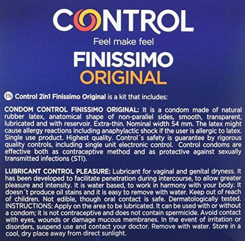 Control 2in1 Finissimo Preservativos - Caja de condones con dosis de lubricante - 100 unidades (pack extra grande)