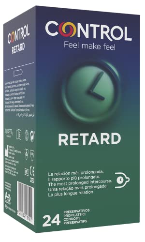 Control Non Stop Retard Preservativos- Caja de condones retardantes para una relación más prolongada, lubricados, ajuste perfecto, sexo seguro, 24 unidades (pack ahorro)