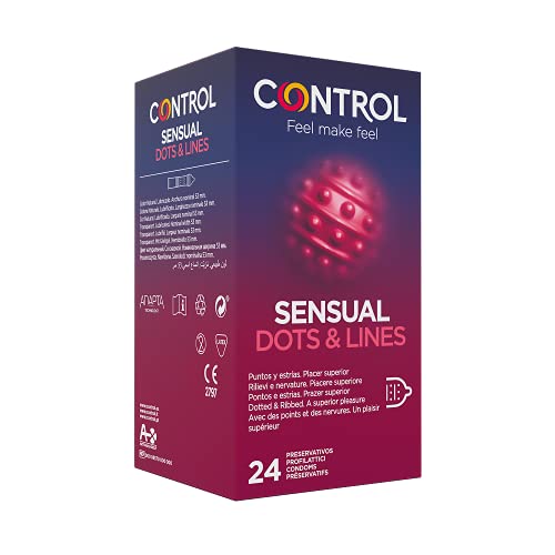 Control Sensual Dot&lines Preservativos - Caja de Condones con Puntos y Estrías, 24 Unidades (Pack Ahorro)