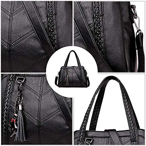 Coolives Bolso Hobo con Bandolera para Mujer Bolsos de Hombro en Cuero de PU Negro