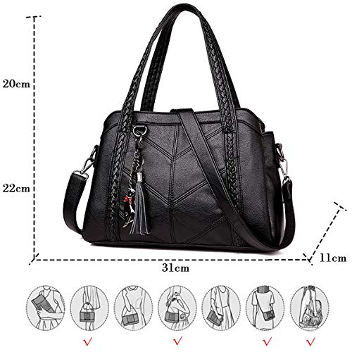 Coolives Bolso Hobo con Bandolera para Mujer Bolsos de Hombro en Cuero de PU Negro