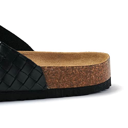 COQUI Slippers,2021 Nuevo Primavera Summer Cork Slippers Hombres Pareja Tejido Playa de Mujer Zapatos Estudiantes Ocio Cross-Border-Negro_39