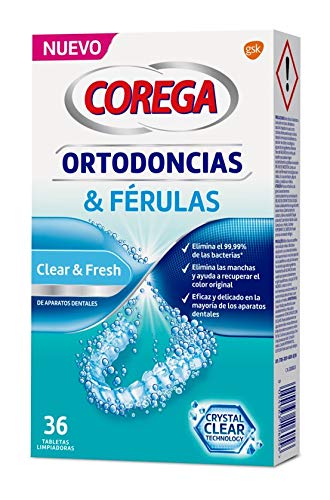 Corega Tabletas Limpiadoras para Férula Dental y Ortodoncia, Limpieza Rápida y Fácil de Usar, 36 Tabletas