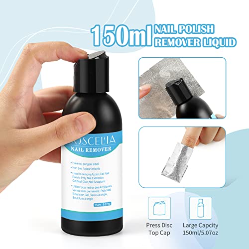 COSCELIA Quita Esmalte Semipermanentes Para Uñas, 150ML Remover Uñas Semipermanentes con 100 Removedor Almohadillas, Limpiador Profesional De Uñas Para Manicuras Y Pedicuras